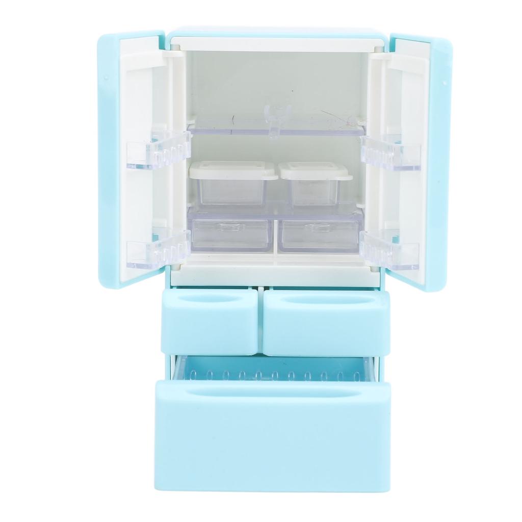 Dollhouse Miniature Fridge Model Dollhouse Kitchen Scene Accessories Realistic Double Door Refrigerator Toy for Doll House Pretend Play Sky Blue