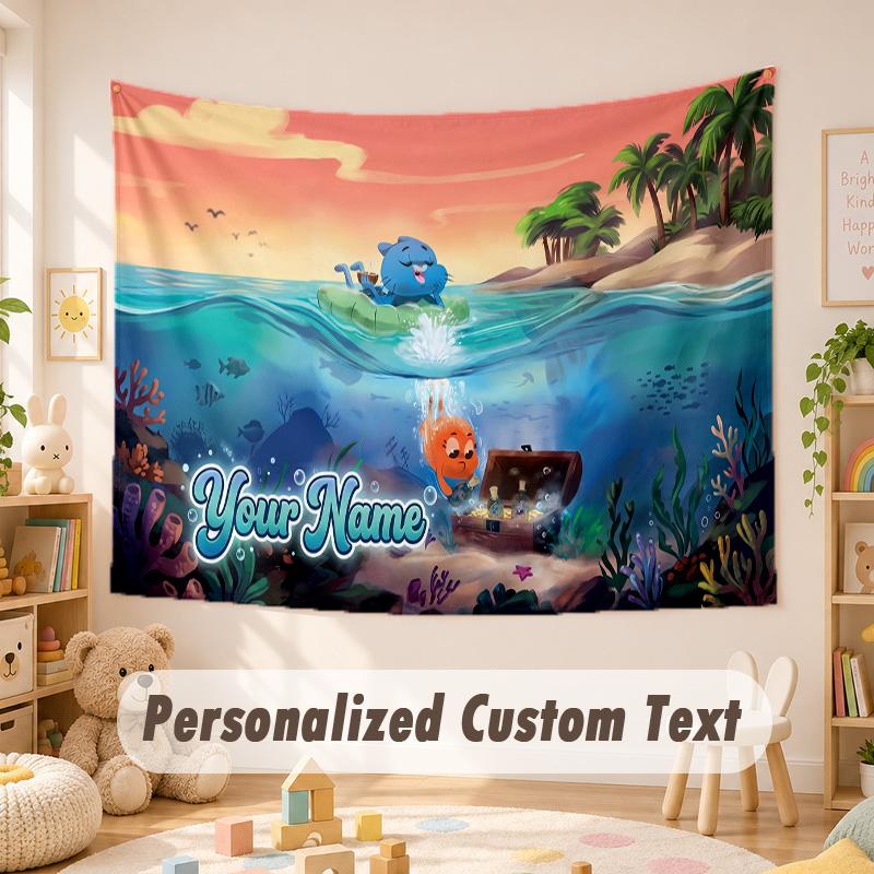 Arazzo con Testo Nome Personalizzato, Incredibile Mondo di Gumball Boho da Appendere al Muro, Arazzo Decorativo da Sfondo per Stanza