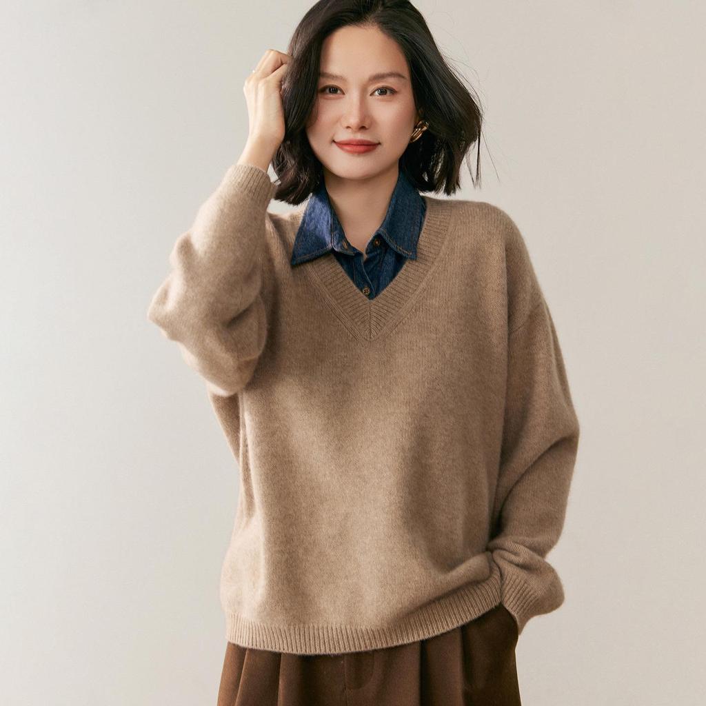 Mengyi 2025 Cashmere Women's Sweater: Soft, Comfortable, Mid-Length Knitwear, Solid Color, Long Sleeve, Autumn/Winter Collection.
