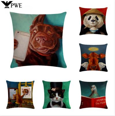 Lovely Animal Oil Painting Pillowcase Flax Cushion Leaning On Household Sofa Adornment Cushion  Leaning On Covers