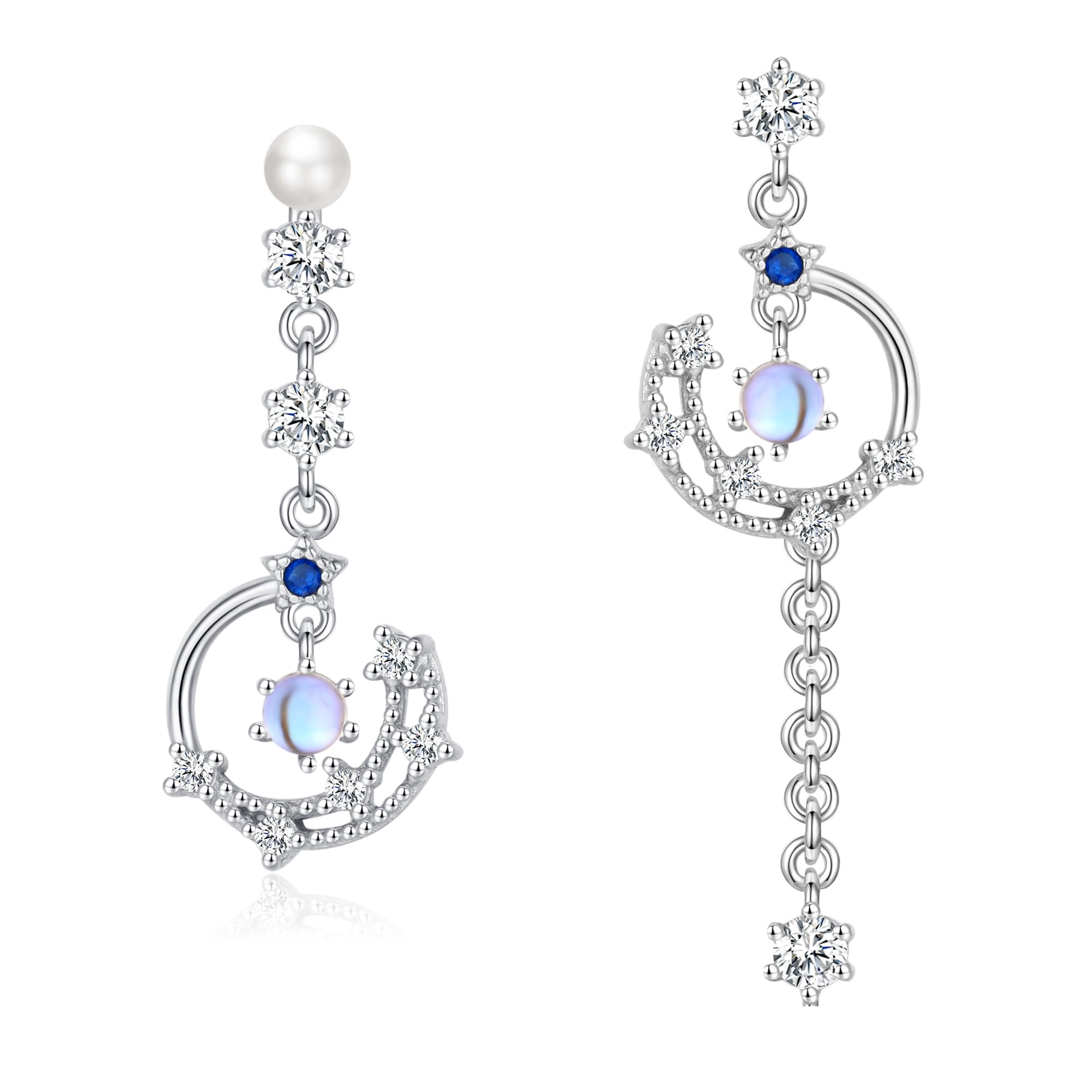 

earrings for star and moon blue cat different left and swinging long Japanese silver gift for anniversary Silver Thunder women, motif, decoration,