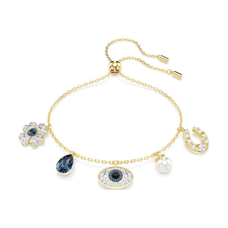 Swarovski Evil Eye Lucky Clover Trim Imitation Crystal Bracelet Women bracelet Gold 5692162 Box (Random Color)