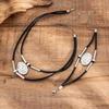2PC/Set Metal Women Jewerly Faux Leather Vintage Gold Silver Color Girls Gifts Oval Necklace Bracelet Set Fashion Women