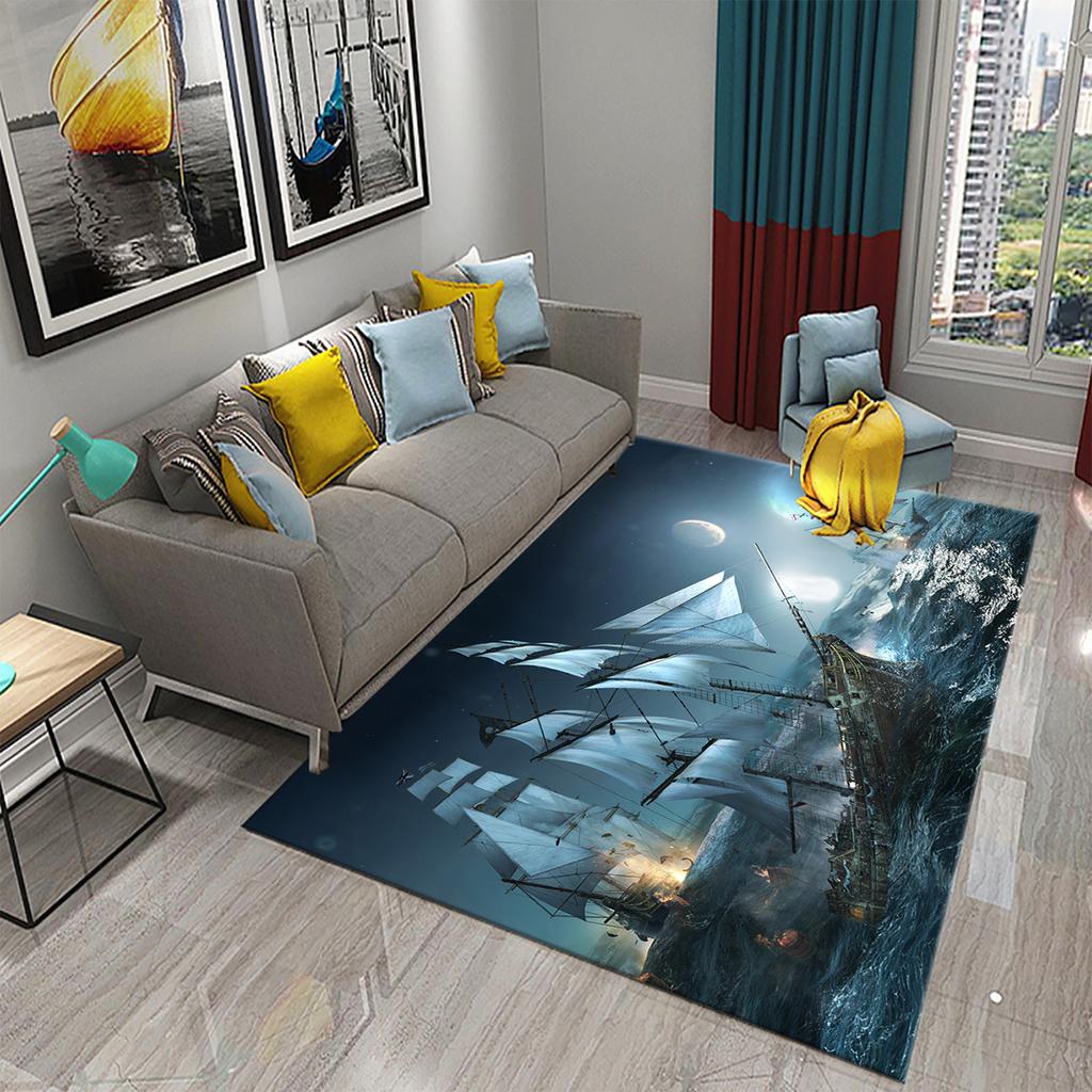 Bedroom Living Room Door Mat Balcony Decorative Floor Mat Bathroom Non-slip Door Mat Retro Pirate Ship Carpet