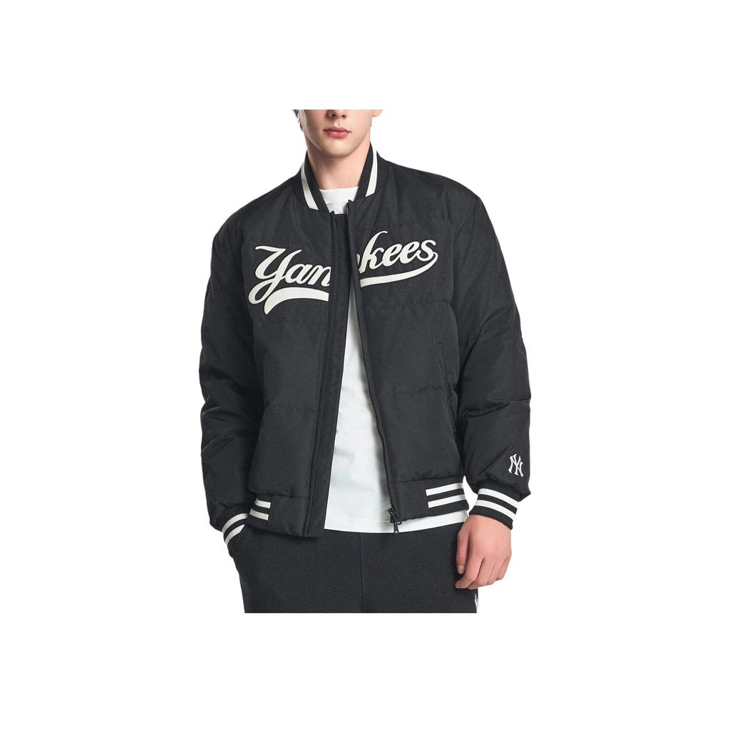New MLB Varsity Front Cursive Rib Mid Short Down Jkt Baseball Jacket Unisex Black 3ADJV0346-50BKS