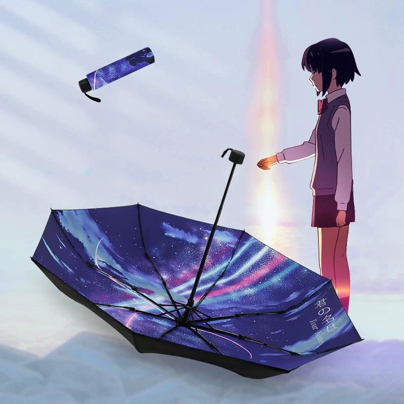 Ultra-Light Sun Umbrella, Dual-Purpose for Sun and Rain, Anti-Uv, Two-Dimensional Umbrella, Foldable Black-Coated Sun Protection Umbrella, Anime