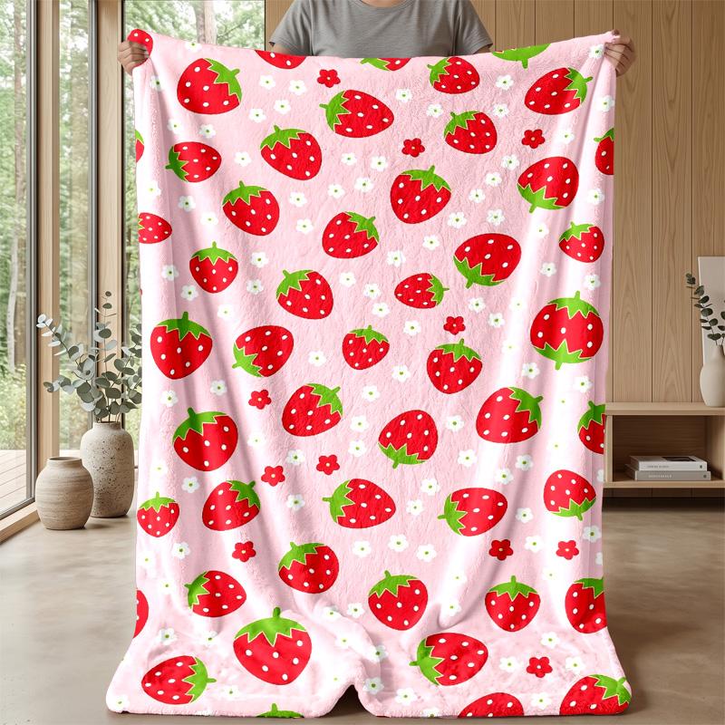 Strawberry Pattern Design Theme blanket Lightweight Warm Flannel Blanket Decorative Throw Blanket for Home Decoration