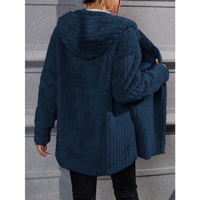 Fall And Winter New Warm Fashion Vertical Stripes Double-sided Polar Fleece Hooded Jacket