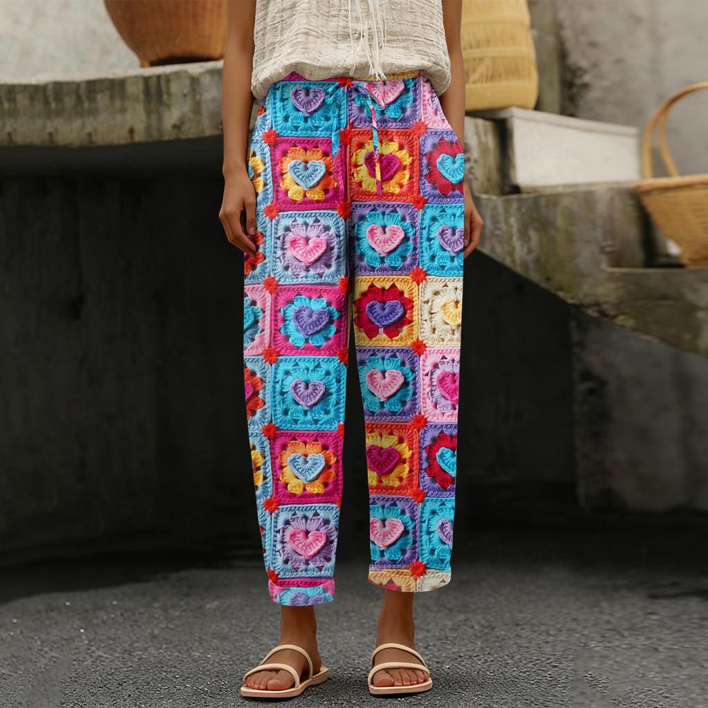 Damen Freizeithose Modische Print Kordelzug Taschen Elastische Taille Hose