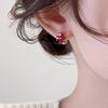 Red Zircon Flower Earrings, Small Earrings, Niche Design, High-end Spring and Summer Earrings, Women