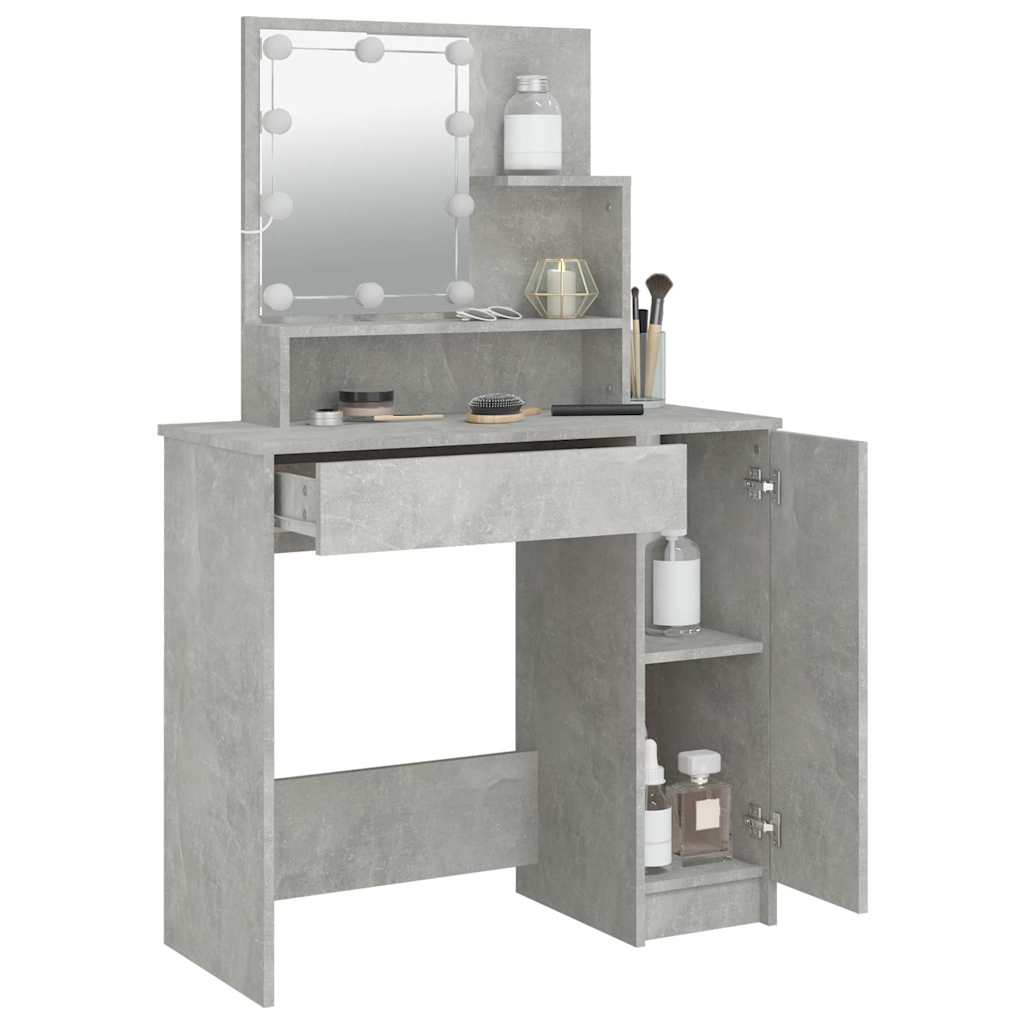 Makeup Table with LED Lighting Concrete Grey 86.5 x 35 x 136 cm
