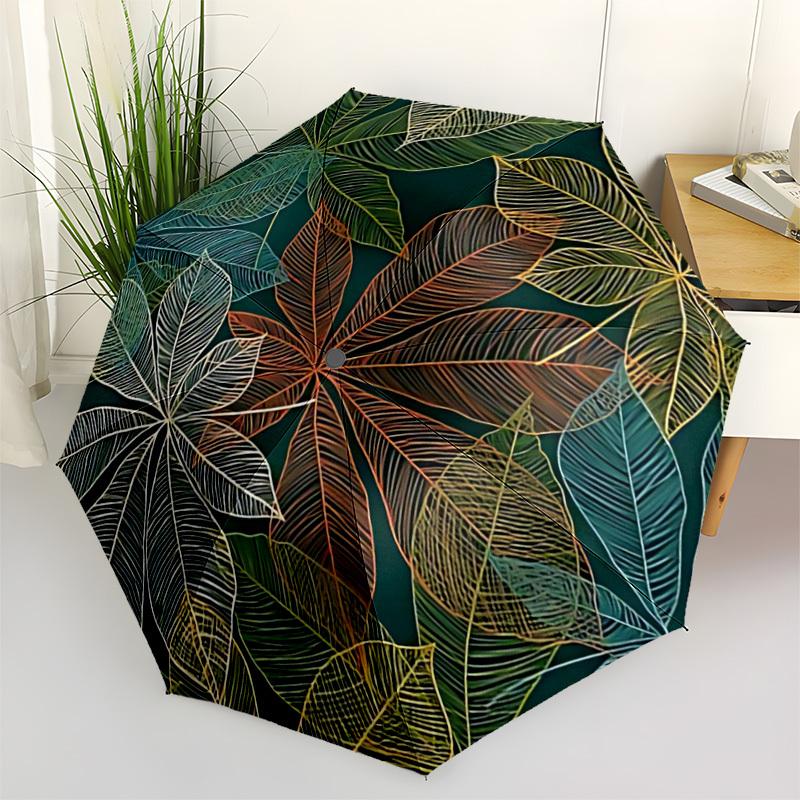 1 Stück Blattmuster Automatisches Öffnen/Schließen Regenschirm Kompakter Faltbarer Regenschirm, Ganzjahres-Tragbarer Regenschirm für Damen/Herren F1124179