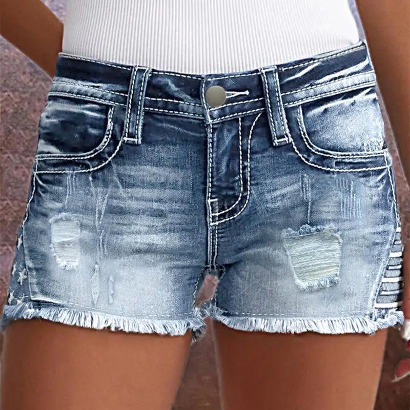 

GMXIA Женские рваные джинсовые шорты, эластичные узкие джинсы с баской, вышитые джинсовые шорты XL тёмно-синий