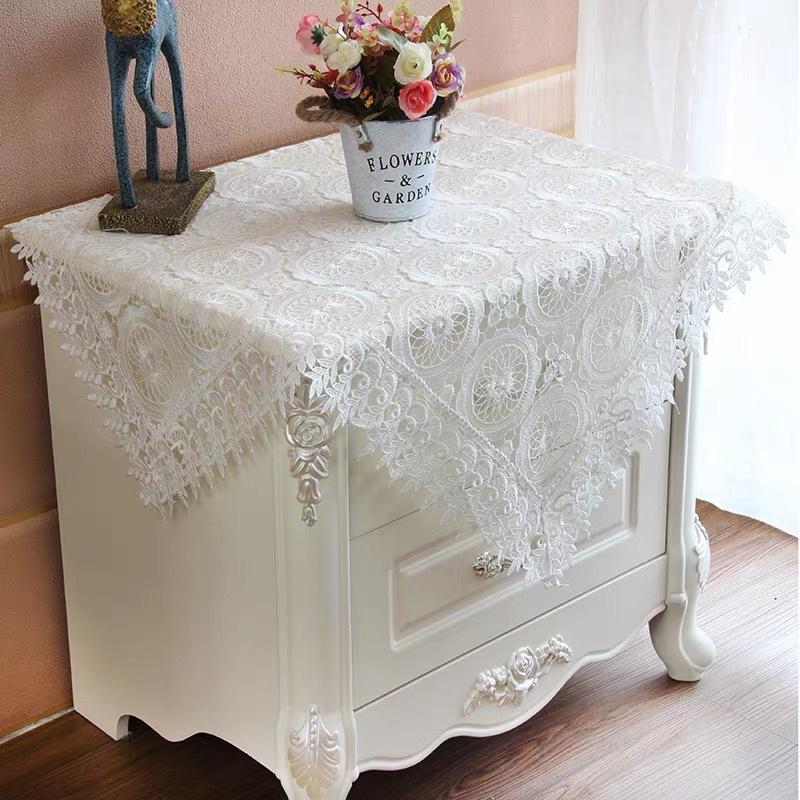 New French Water-Soluble Lace Tablecloth Embroidery Crochet Hollow Fabric Bedside Table Dustproof Multi-Purpose Cover Towel