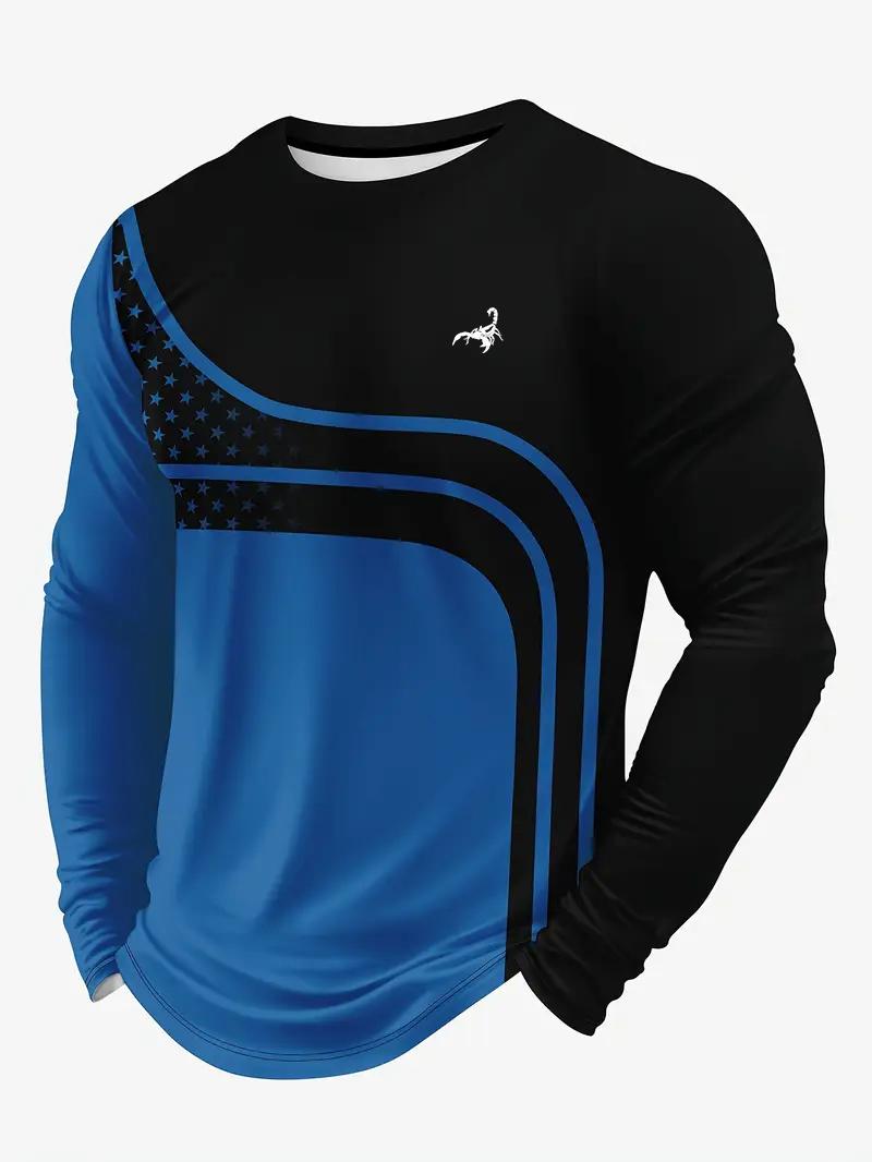 

Повседневная мужская футболка с круглым вырезом и длинными рукавами с контрастным узором с цифровой 3D-печатью для комфортной носки на открытом воздухе весной и осенью 3XL