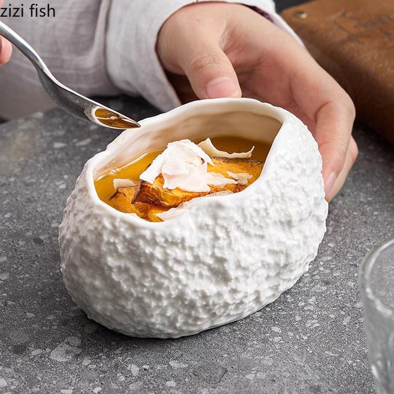 Irregular Rock Texture Ceramic Bowl Dessert Bowl Thick Soup Bowls Steamed Egg Bowls Molecular Cuisine Specialty Tableware