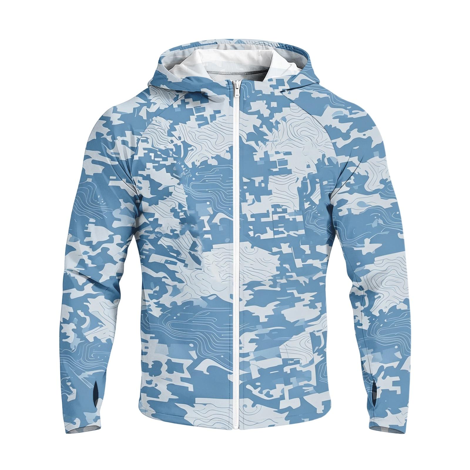 Men s Casual Print Long Sleeve Hooded Raglan Sun Jacket XXXL