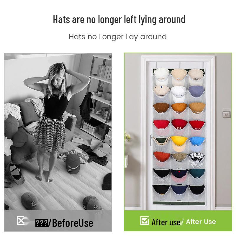 Wall-Mounted 24-Pocket Transparent Hanging Organizer for Baseball Hats