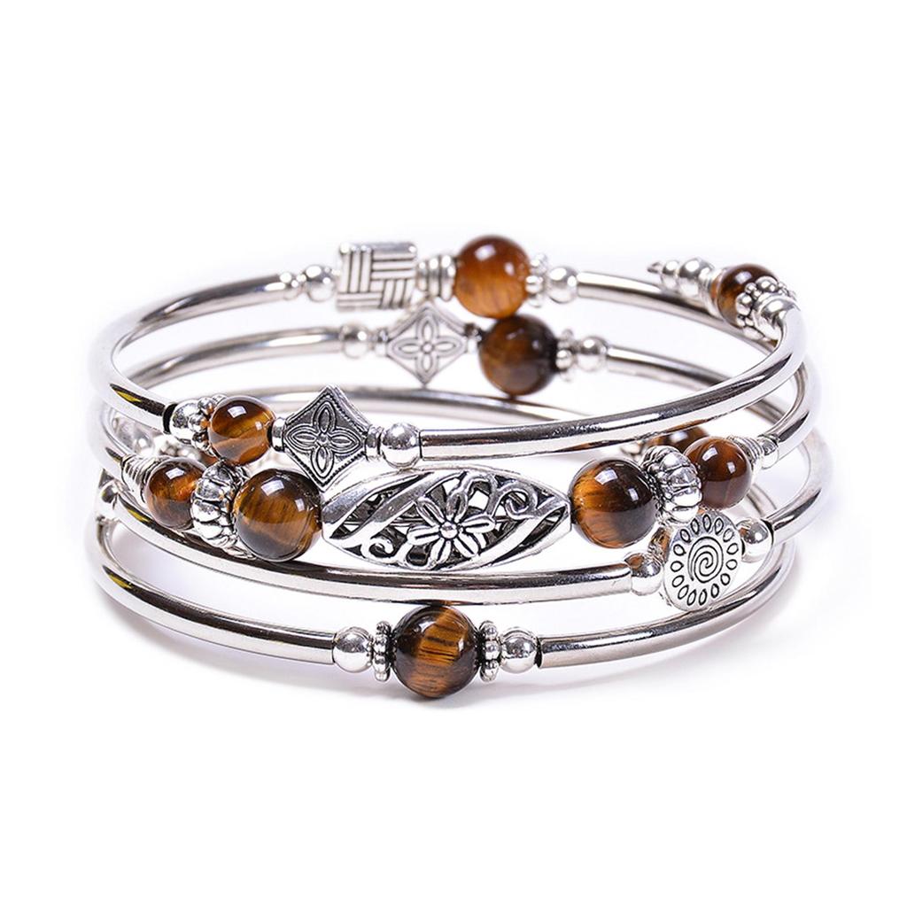 Dámsky náramok prírodné kamene etnické viacvrstvové retro modré tyrkysové korálky zavinovací náramok šperky doplnky