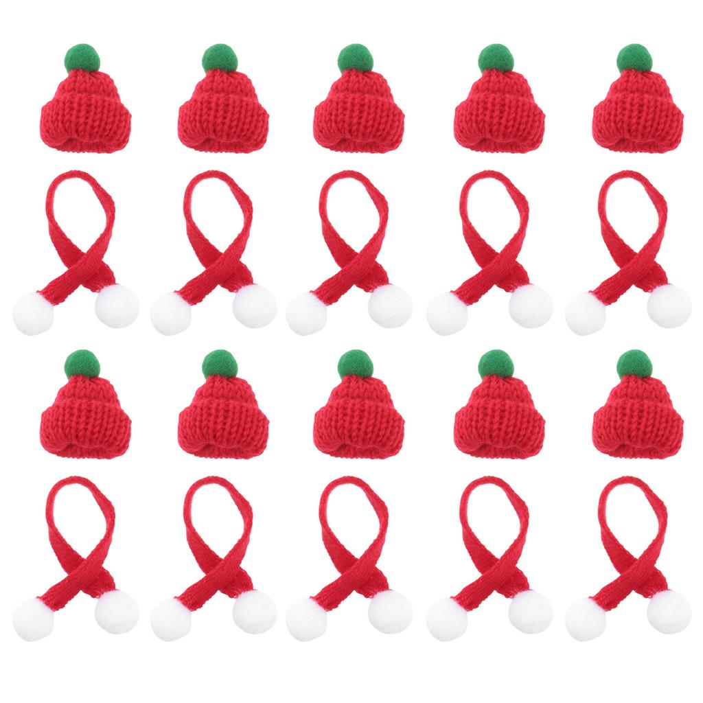 20Pcs Xmas Mini Knit Woolen Hat Scarf Christmas Supplies DIY Mini Hats Decorations for Clothes Bags Holiday Gifts