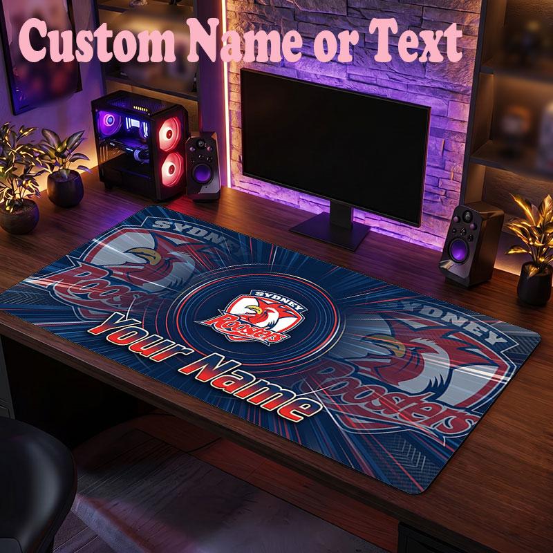 Sydney Roosters Customized Name Text Mouse Pad, Large Desk Mouse Mat Personalized Home Office Present