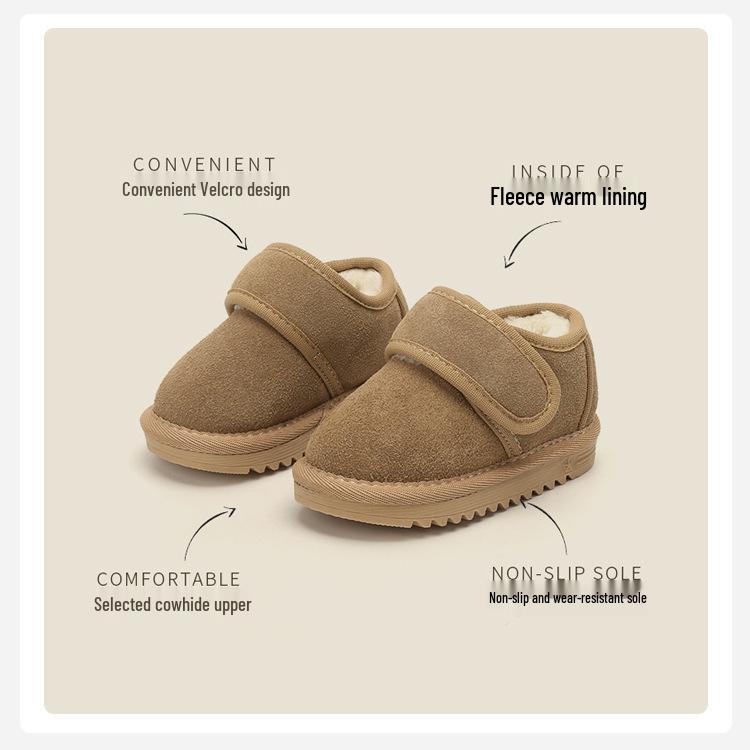 Korean Style Versatile Kids' Cotton Snow Boots, Solid Color Winter Walking Shoes, Plus Velvet for Toddlers and Babies.
