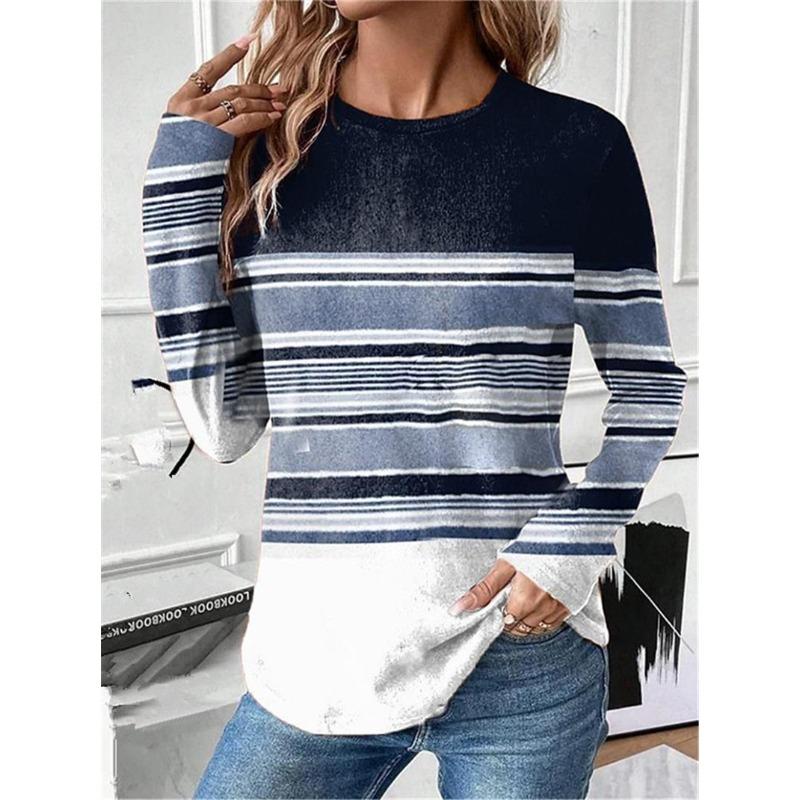 Spring Autumn Long Sleeve Striped Pattern Women T-Shirts Street 3D Printing Ladies Tee 3XL Plus Size Casual Tops