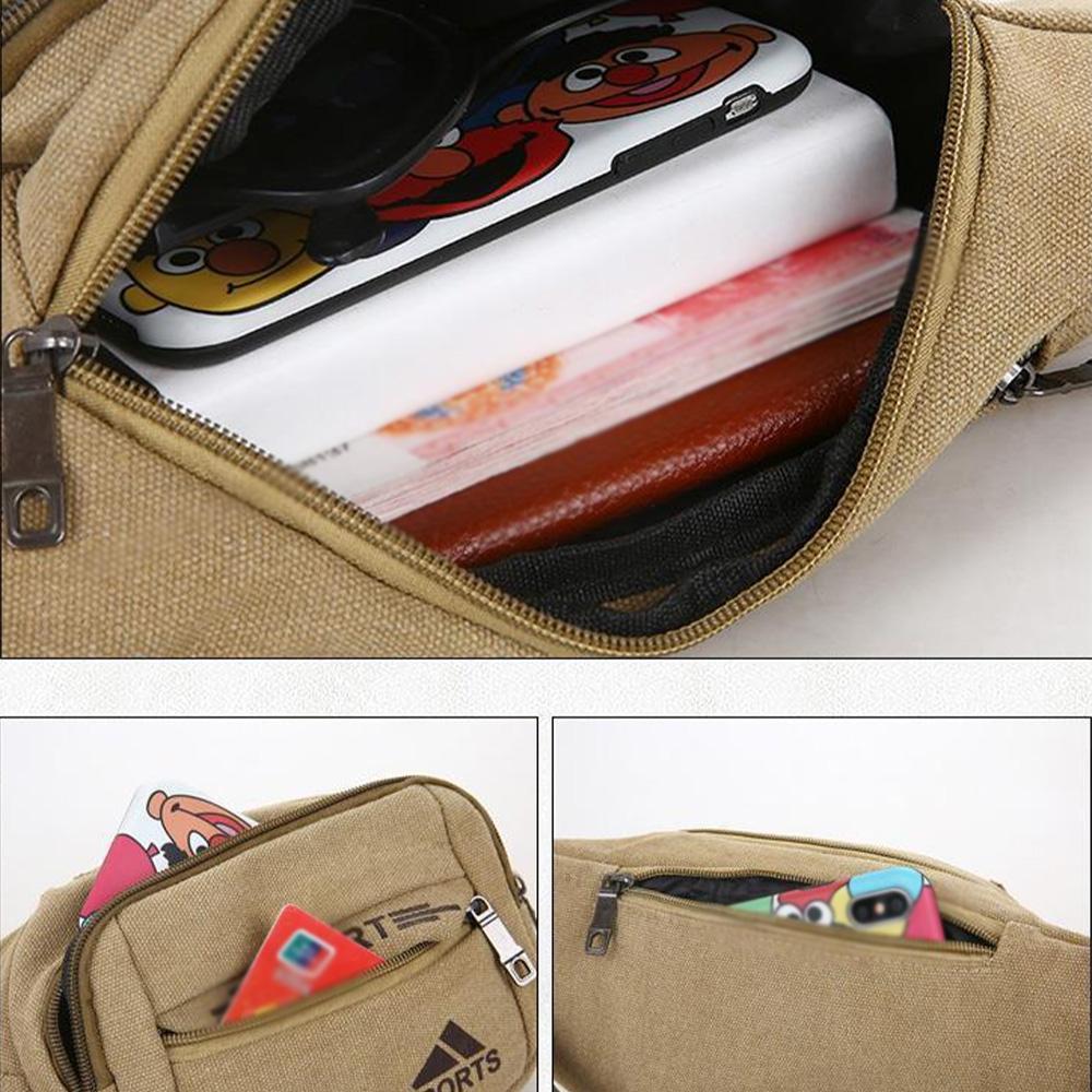 Canvas waist bag, men's chest bag, crossbody bag, outdoor sports, mountain climbing, cycling, sports function, student bag A-DH