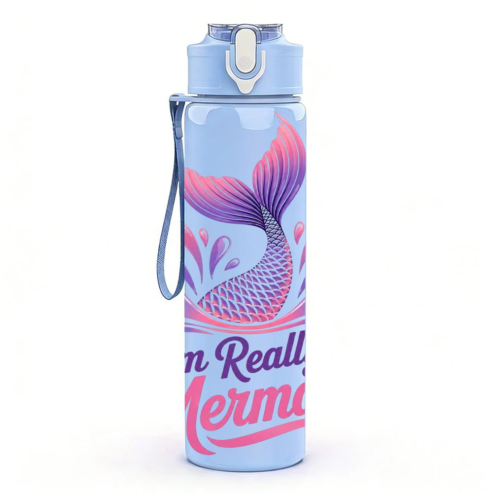 1PC Colorful Mermaid Quote 750ml Color Plastic Sports Water Bottle Leakproof Flip Straw Lid Suitable for Sports Office Home Use