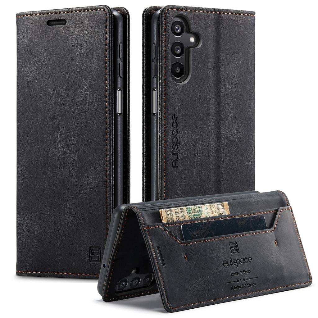 For Samsung Galaxy A16 5G Wallet Case AUTSPACE A01 Leather Stand Cover with RFID Blocking Card Holder