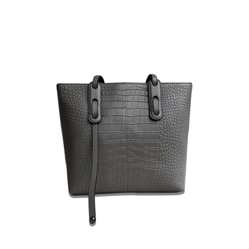 Genuine Leather Tote Bag Women's Korean Version Simple Crocodile Print Top Layer Cowhide Handbag Shoulder Bag