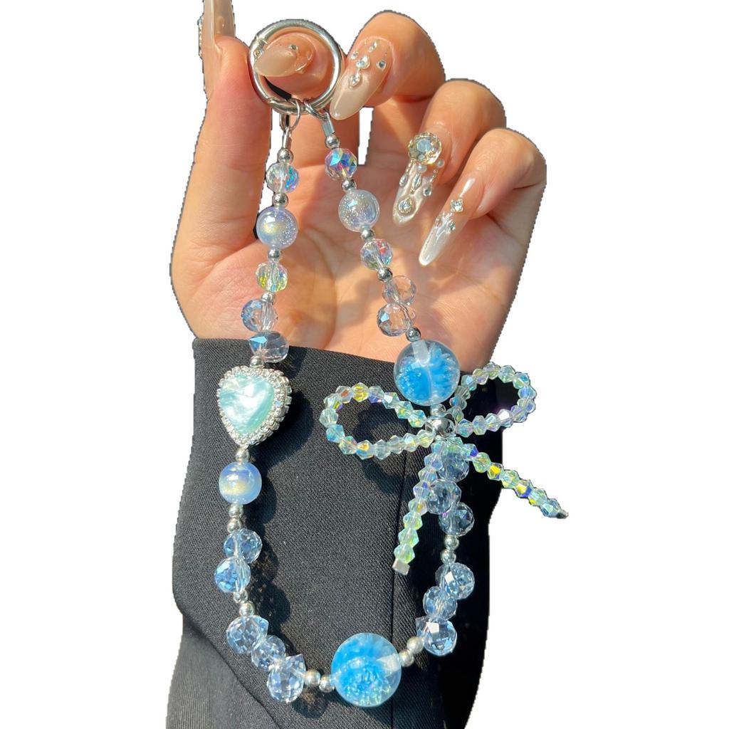 Ins Feng Shui Rhinestone Heart Phone Chain Crystal Bowknot Phone Chain Handmade Beaded Chain Rope New Anti-Lost Rope