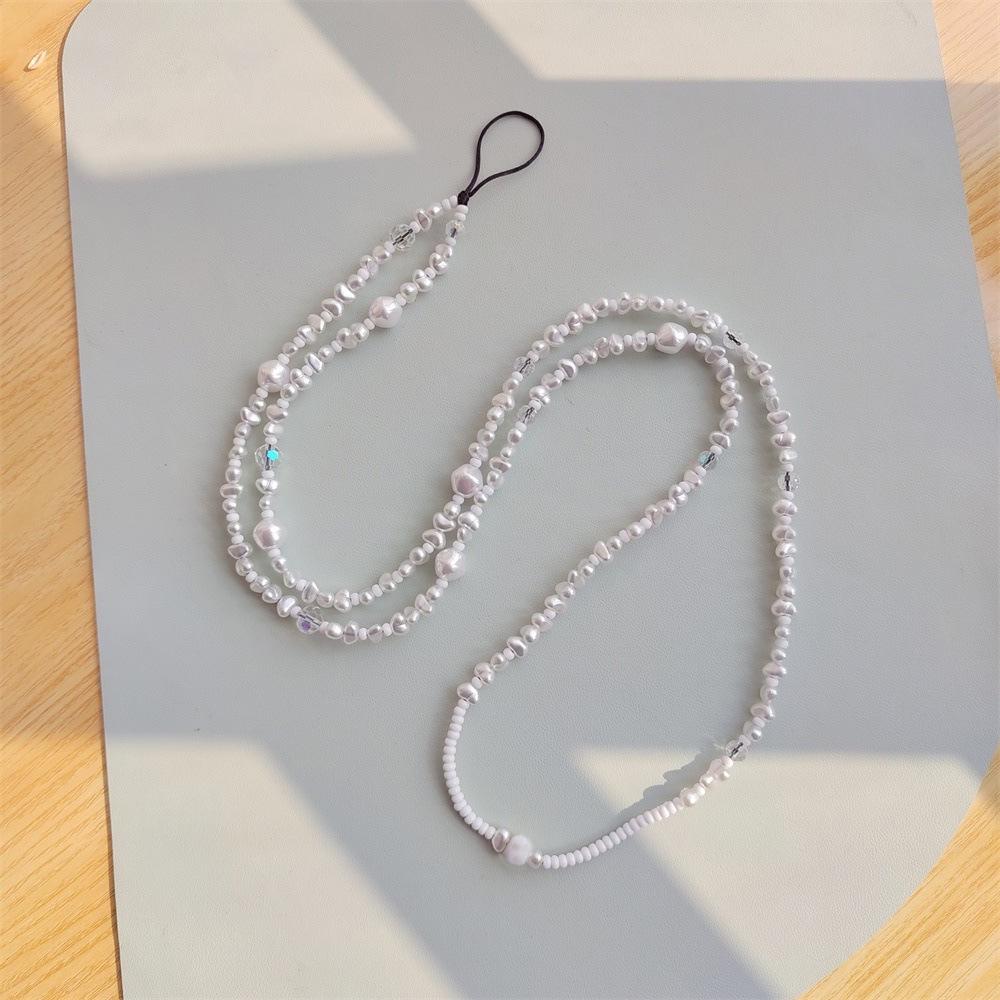 KKBEAD Portable Cross-Body Pendant: Long Imitation Pearl & Crystal Mobile Phone Chain Lanyard.
