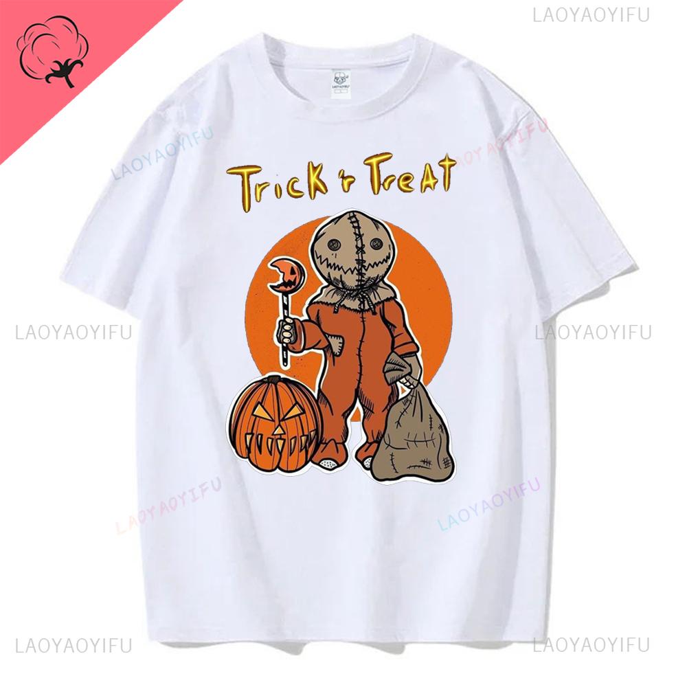 Retro Halloween Pumpkin Cotton T-shirt Men Women Autumn Spooky Season Holiday Top Tee Shirt Funny Halloween Party Tshirt