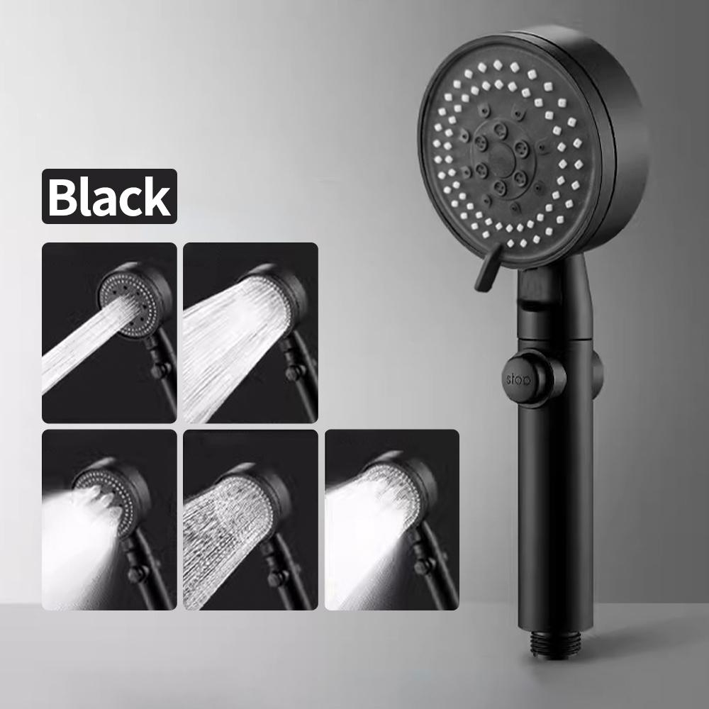 Cap de duș cu 5 moduri de înaltă presiune, reglabil, sub presiune, economisirea apei cu o singură tastă, masaj cu apă, duș ecologic, accesoriu pentru baie