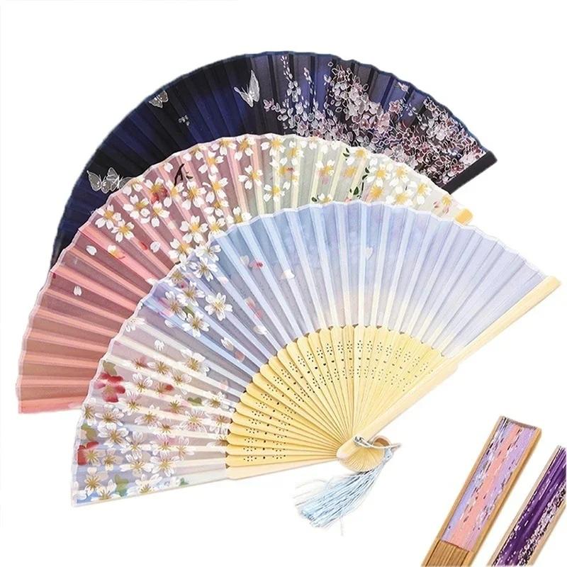 Chinese Japanese Style Folding Silk Bamboo Butterfly Sakura Hand Fan Wedding Gift