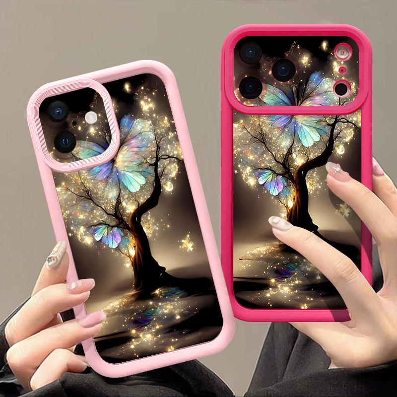 Shining Fantasy Tree Butterfly Case For iPhone 17 Pro Max Shockproof Silicone Bumper Cover For iPhone 16 Pro Max Funda iPhone 15 14 13 12 11 16E