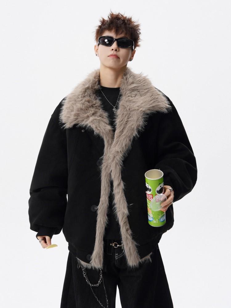 Men's Winter Snow Eagle Fur Collar Cotton Jacket - Deconstructed Design, Stand Collar, High-End Warmth.