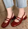 French Vintage Pump Women's Double Buckle Strap Back Open Sandal Summer New Fashion Women Chunky Heels Mary Jane Single Shoes