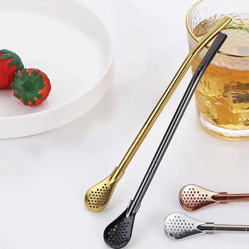 Colorful 304 Stainless Steel Tea Drinking Straws Spoon Yerba Mate Tea Filter Reusable Metal Kitchen Bar Milk Tea Stirring Spoon