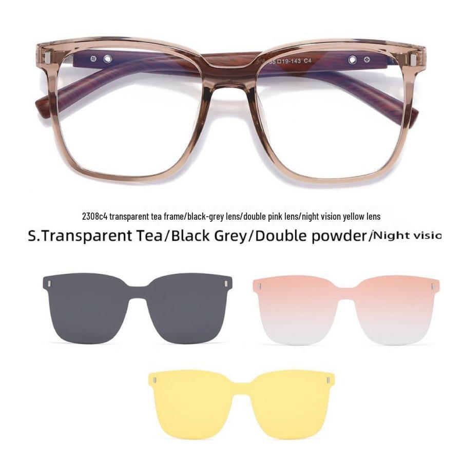 2308 TR90 Retro Round Anti-Blue Light Clip-on Glasses, Korean Style with Wood Grain Legs, Unisex High-End Plain Glasses.