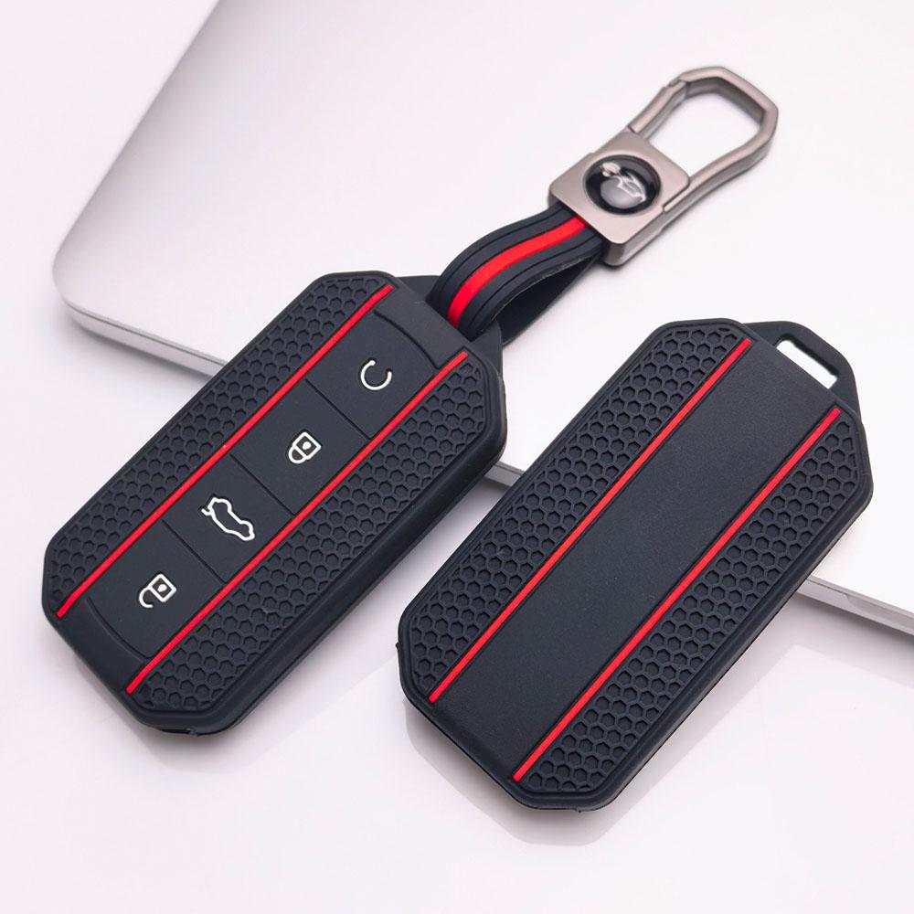 4 Button Silicone Key Fob Cover with Matching Keychain for Chery Jaecoo 7 8 J7 J8 Lock Unlock Trunk Remote Start Buttons, Full Wrap Key Guard for