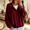 Women's Zip-Up Knit Cardigan with Lapel Collar Loose Fit Color Casual Sweater Jacket