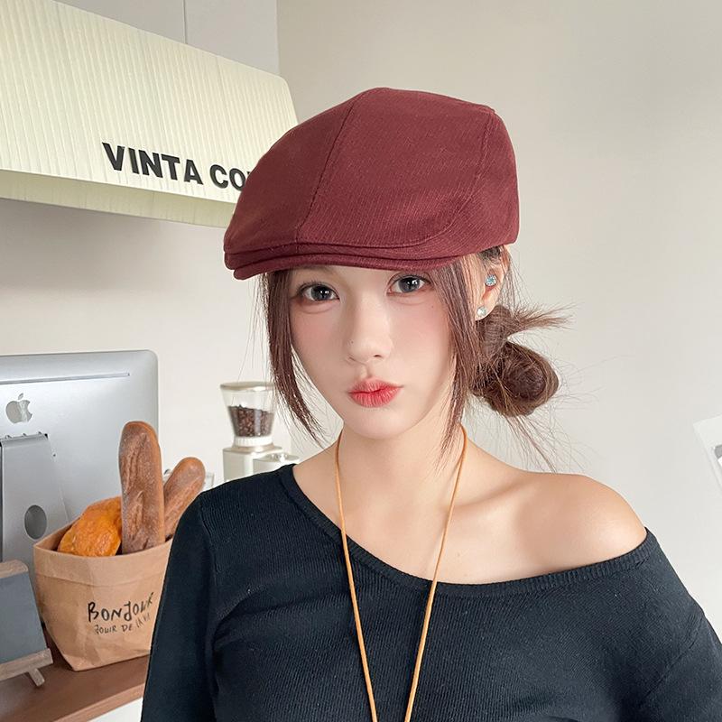 

Осень и Зима Большая Голова Шерстяная Кепка Вперед Однотонная Ретро Все Подходит Теплая Утка Берет Художника one size