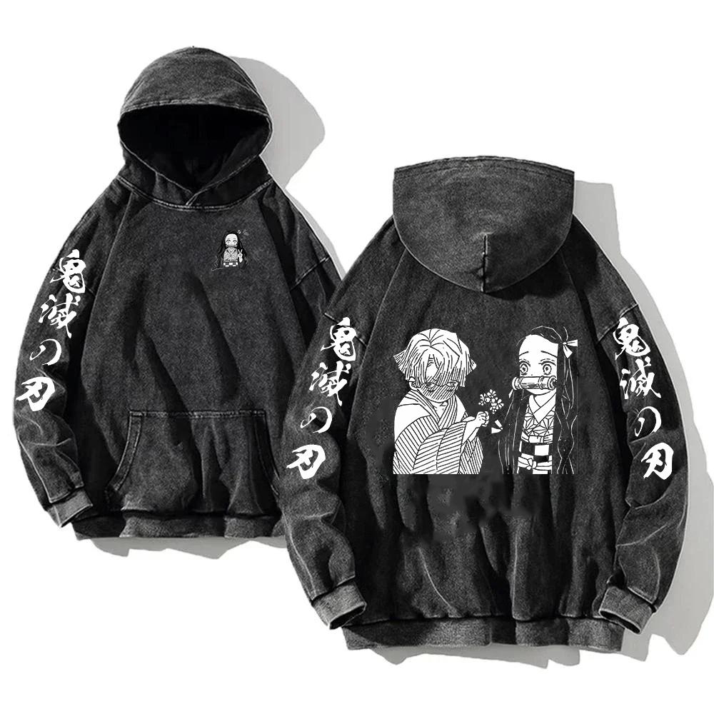 

Клинок, рассекающий демонов Аниме Одежда Нэдзуко Зеницу Парные Толстовки с капюшоном Мужские Женские Манга Толстовки Выстиранный хлопок Пуловер Харадзюку Мужская Толстовка S чёрный