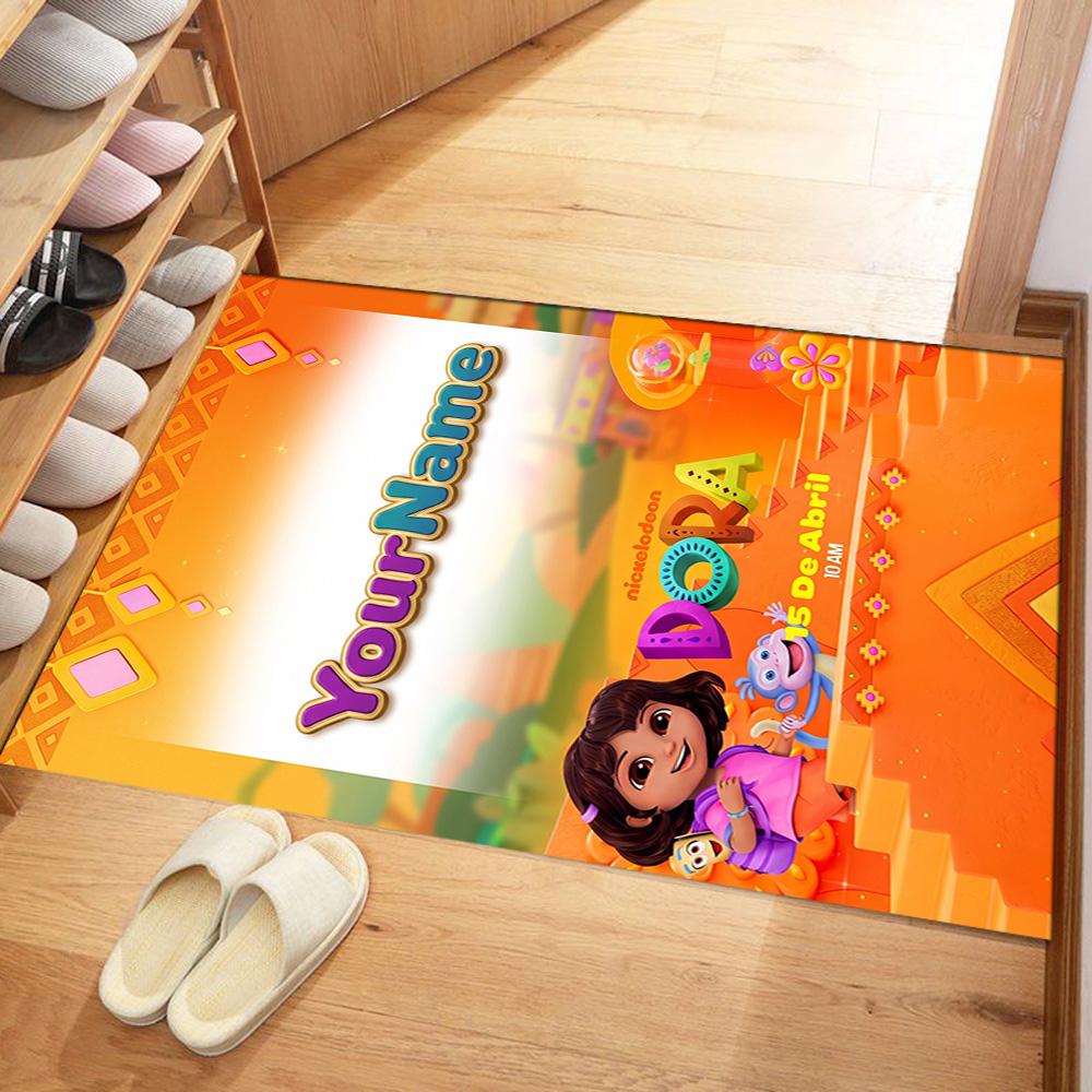 Dora Explorer Customizable Name Floor Mat Design for Playrooms Study room Dormitory Game Room Anti-slip Rug Office home decor