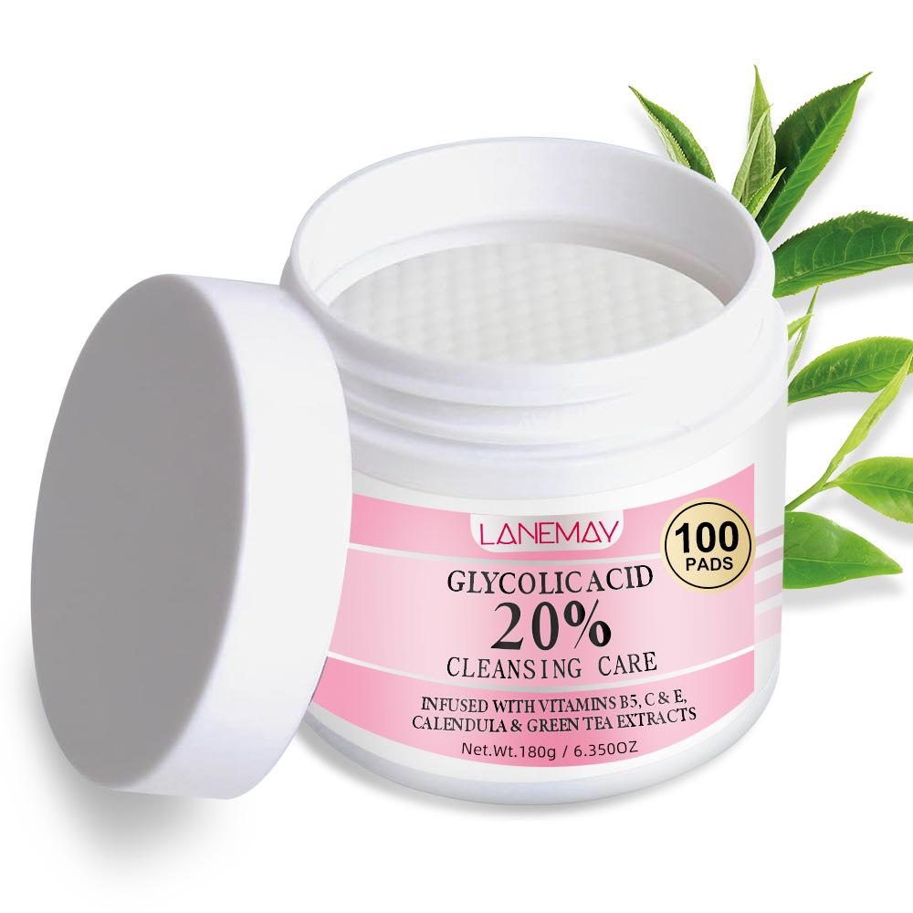 100 Pads Glycolic Acid Cleansing Pads, 20% Resurfacing Facial Pads with Niacinamide, Glycerin and Green Tea Extracts, Deep Cleanse and Brighten