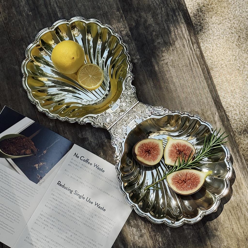 Large Capacity Shell Tray Ins Retro Flip Metal Storage Box Display Decoration Aromatherapy Candle Tray