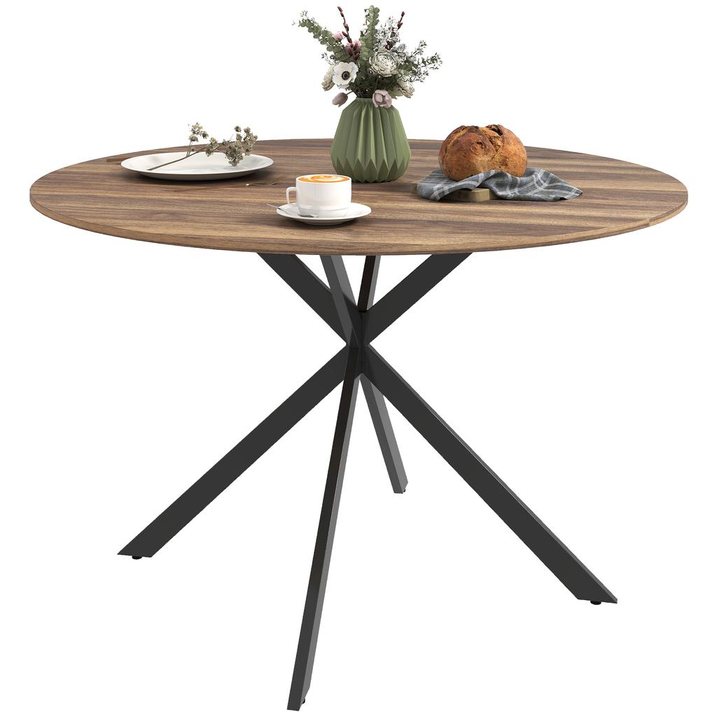Round Dining Table for 4 People, Industrial Style Kitchen Table with Steel Legs, for Dining Room, Kitchen, Dark Brown
