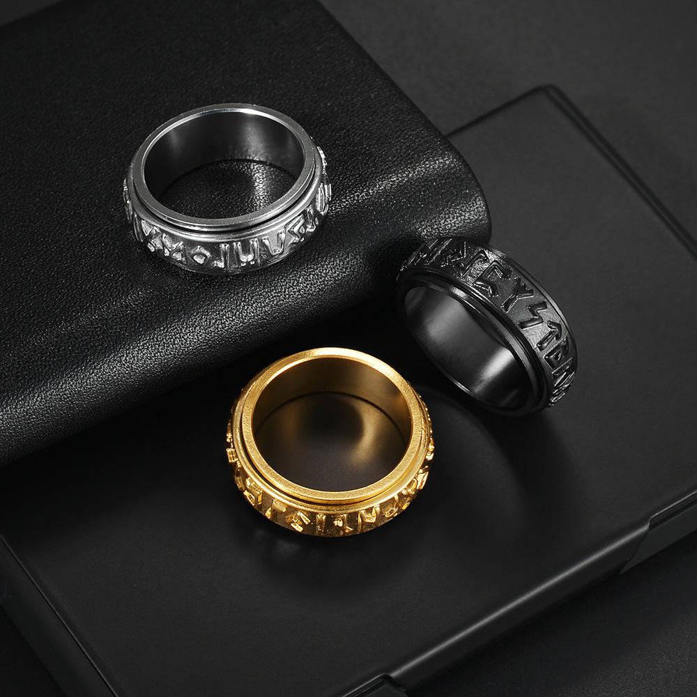 Vintage Rotatable Rune Ring For Men Women Steel/Black/Gold Stainless Steel Nordic Rings Fashion Charm Accessoires Gift